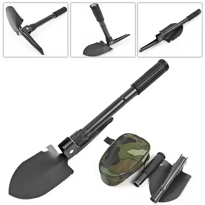Pelle militaire en acier au carbone multifonctionnelle pour camping et jardinage avec boussole intégrée et poignées pliantes pour randonnée et survie