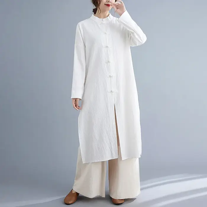 Vêtements traditionnels chinois pour femmes, coton, manches longues, simple boutonnage, haut adt, vê