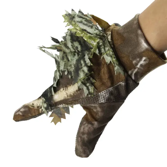 Gants de chasse camouflage 3D feuilles antidérapants avec points silicone pour pêche et chasse