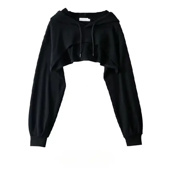 Sweat à capuche pour femme, personnalité, court irrégulier, Style Ultra court, haut à manches longue