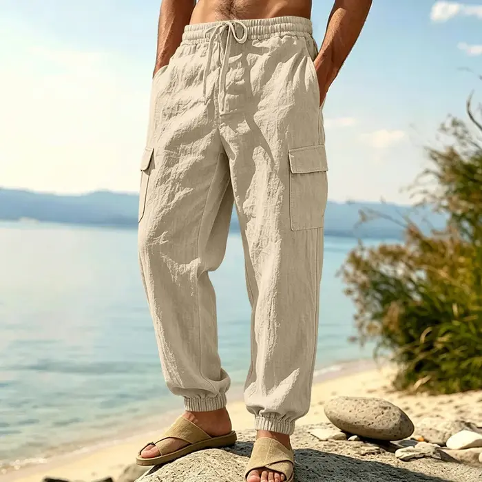 Amazon – pantalon cargo en lin fin et respirant pour hommes, ample, décontracté, multi-poches, tenda