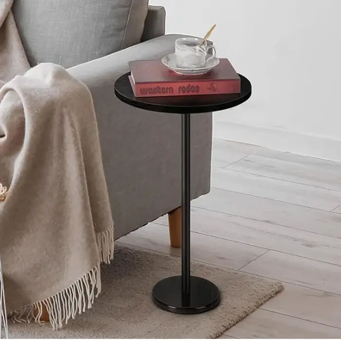 Petite table d'appoint ronde avec base en marbre, table basse noire pour canapé, table d'appoint sur