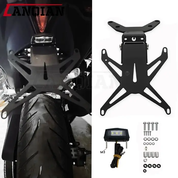 Support de plaque d'immatriculation en acier inoxydable ajustable pour Yamaha T-MAX 560 Tech MAX 2023-2024 avec lumière LED pour motards occasions spéciales