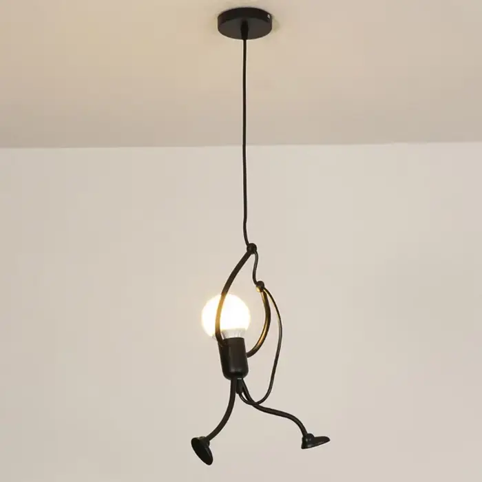 Vintage fer petit homme Arts modernes lustre LED plafonnier maison salon enfants chambre décor noir 