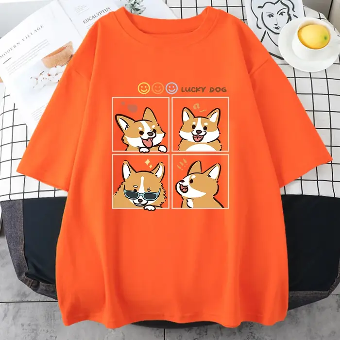 T-shirt respirant en coton doux de haute qualité pour hommes, quatre humeurs différentes de Lucky Dog, Chai Gou, t-shirt graphique pour homme