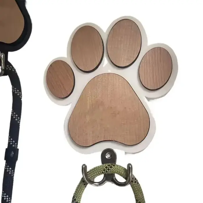 Cintre de laisse de chien en bois imprimé patte crochet mural pour colliers et manteaux crochet à griffes cadeau pour les amoureux des chiens crochet de rangement des clés