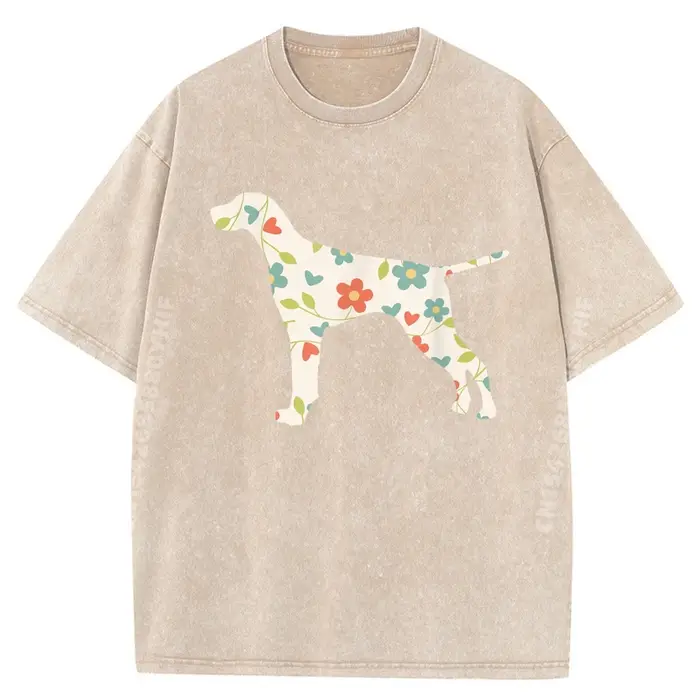T-shirt drôle avec silhouette de chien allemand à poils courts, vêtements lavés à la mode pour homme