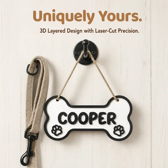 Panneau en bois personnalisé en forme d'os avec nom de chien, plaque nominative personnalisée pour animal de compagnie, décoration murale personnalisée avec nom de chien pour les amoureux des animaux,