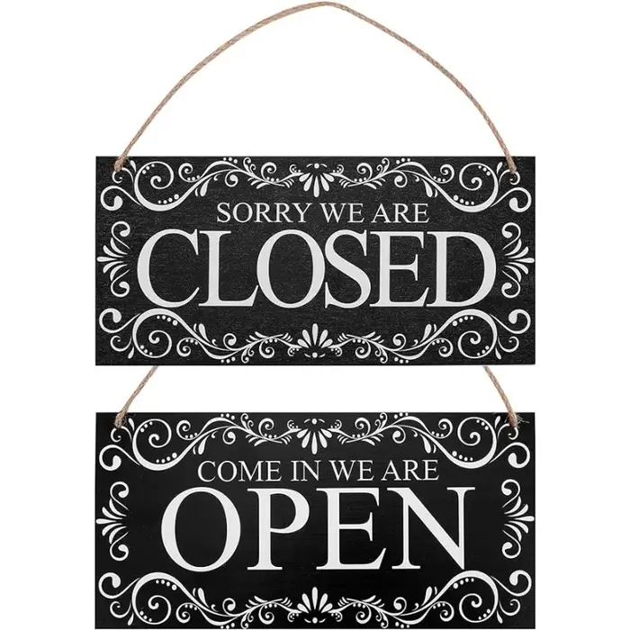 Enseigne en bois naturel Open and Closed PRBusiness, plaque "Come in We're Open, Sorry We're Closed"