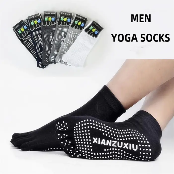 Chaussettes yoga cinq doigts silicone antidérapantes pilates homme coton