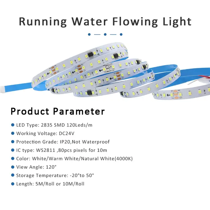 Bandes LED de course de chevaux 24V WS2811, LED coulant d'eau courante 2835, ruban séquentiel pour c