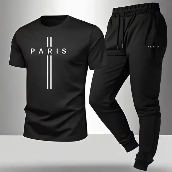 Ensemble t-shirt à manches courtes et pantalon décontracté d'été pour homme, imprimé Paris, ensemble