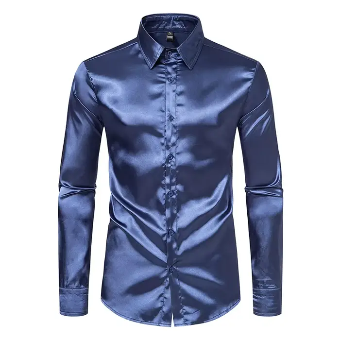 Chemises de luxe en Satin noir pour hommes, chemise de smoking lisse en soie, couleur unie, pour fêt