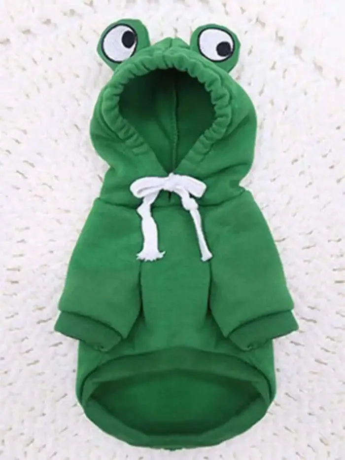 Pull grenouille mignon pour animaux de compagnie, petit et moyen chien, sweat à capuche vert avec de