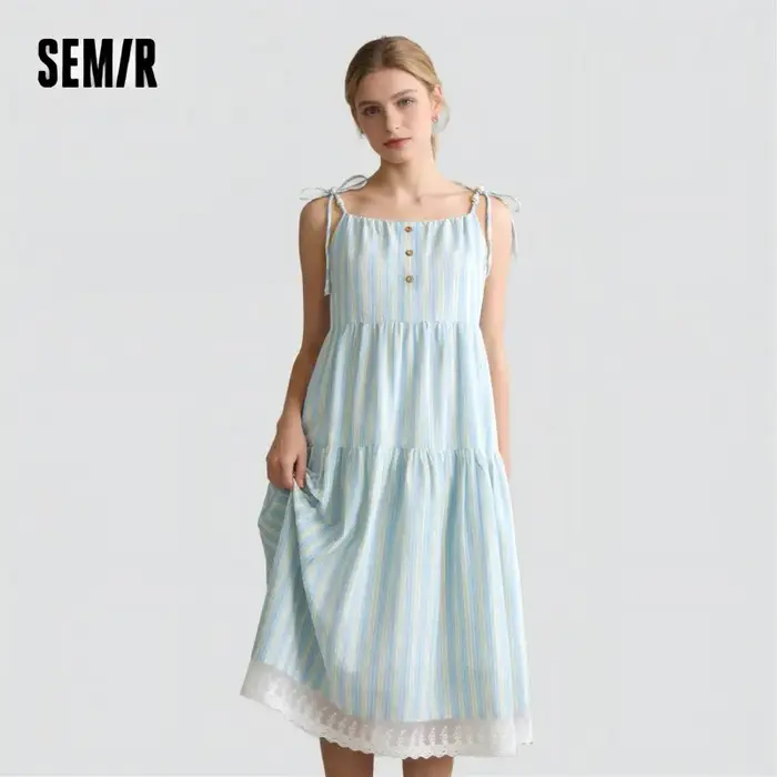Semir texturé robe rayée femmes doux 2025 été nouveau Style de vacances dentelle sans bretelles robe