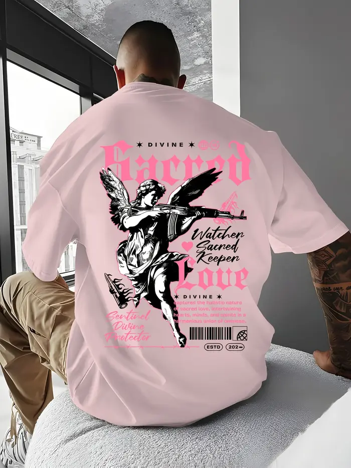 Ange motif imprimé 100% coton à la mode polyvalent hommes femmes T-shirt été automne sport quotidien décontracté ample rue à manches courtes