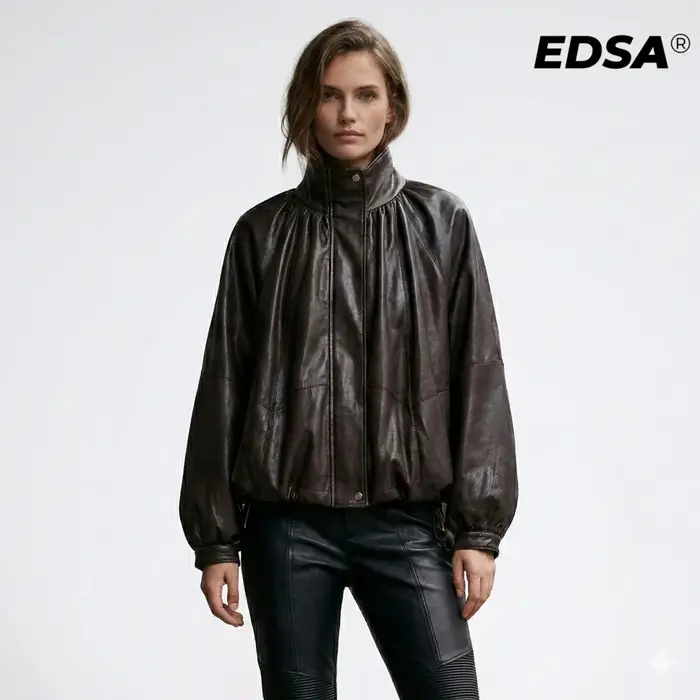 EDSA femmes veste de bombardier en cuir PU manteau pour printemps automne femme côté fermeture éclai