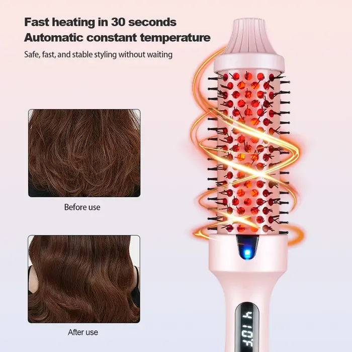 Brosse à boucler infrarouge avec température réglable, peigne chauffant volumisant 38 mm, écran LCD 