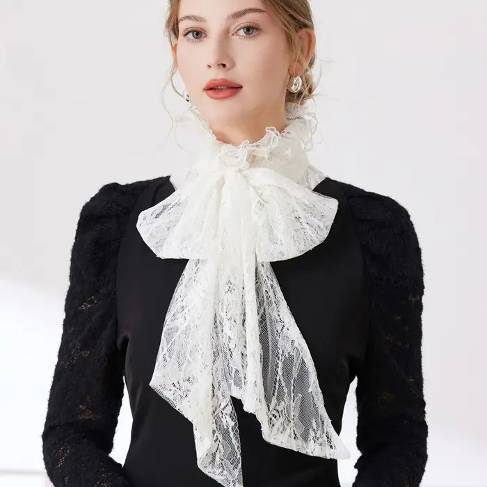Faux col décoratif avec nœuds à volants pour femmes et filles, pull détachable, demi-chemise, col ha