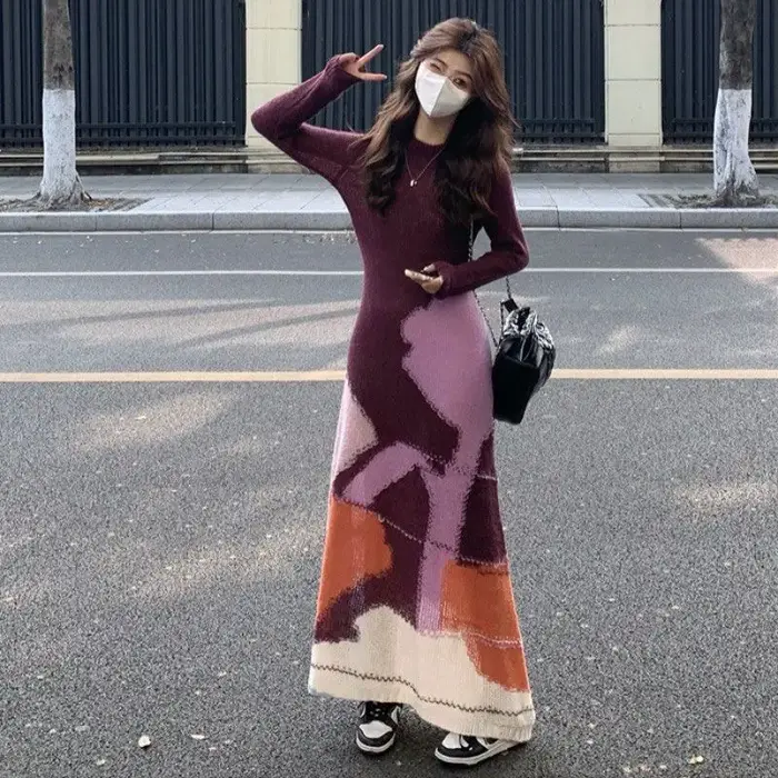 Vêtements pour femmes haut de gamme sens mode et mince motif de couleur contrastée doux cireux Mohai