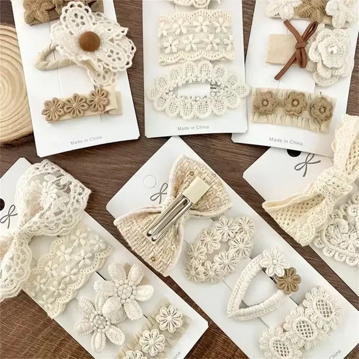 Épingle à cheveux brodée de fleurs pour bébé fille, 4 pièces/ensemble, pinces à cheveux BB douces, B