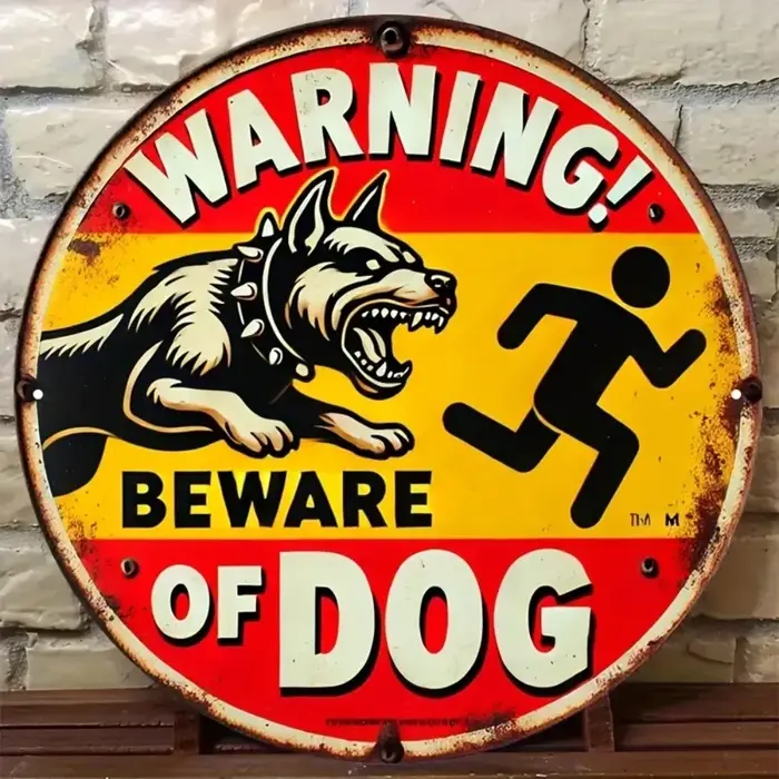 Panneau en bois 2D plat d'avertissement « Attention au chien »