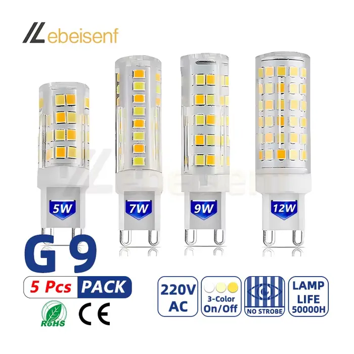 Ampoule LED 3 couleurs G9, 5 pièces, AC 220V 5W 7W 9W 12W SMD2835 3000K 4000K 6000K, interrupteur de