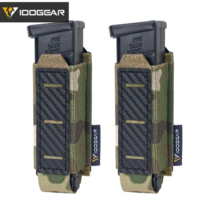 Étui chargeur tactique IDOGEAR fibre carbone 9mm anti-dérapant léger 2 pièces compatible MOLLE