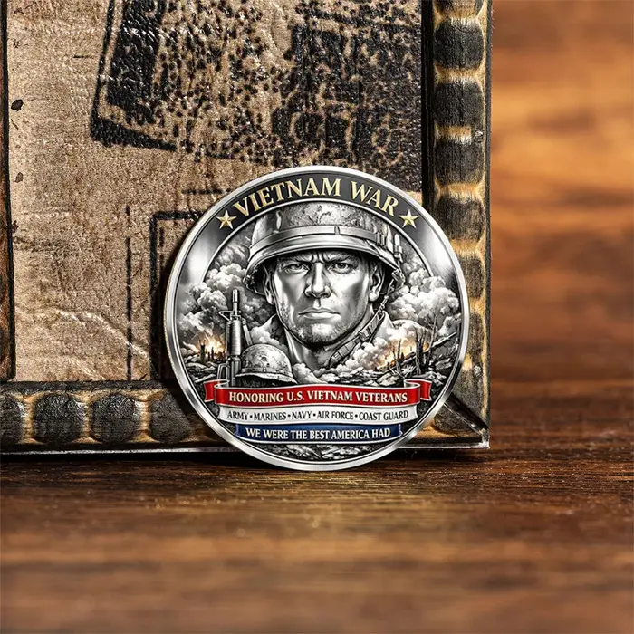 Pièce de collection plaquée argent commémorant la guerre du Vietnam style américain pour collectionneurs et décorateurs occassions spéciales et fêtes