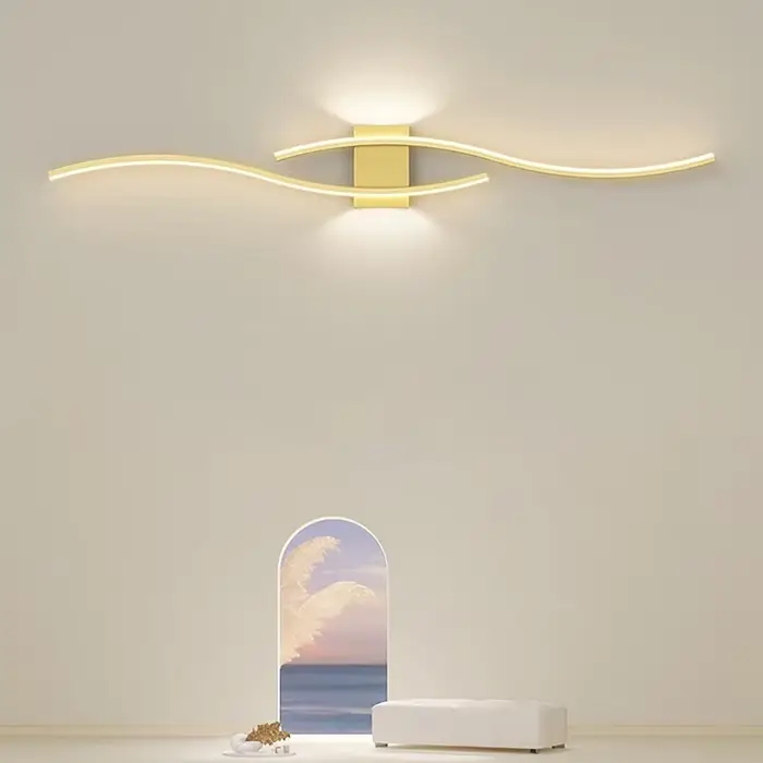Moderne LED bande applique Double courbe télécommande lumière chevet décor noir or appliques murales