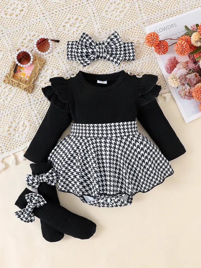 2 pièces en automne, bébés filles âgés de 0 à 1 ans, haut noir confortable, doux et mignon + jupe pi