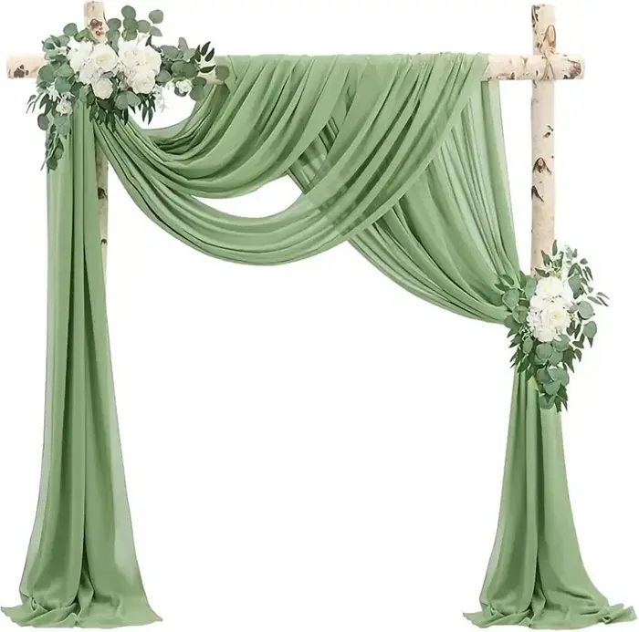 Arc de mariage vert sauge, 2 pièces, rideaux transparents drapés, toile de fond pour fête, cérémonie