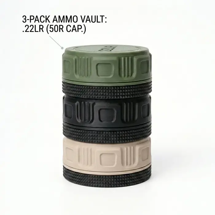 Système de rangement tactique pour munitions .22LR — Étagères empilables à chargement par le bas (Ca