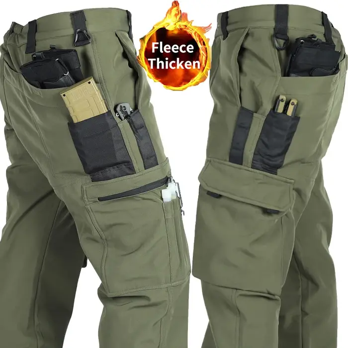 Pantalon tactique polaire softshell pour chasse hivernale avec multiples poches fonctionnelles