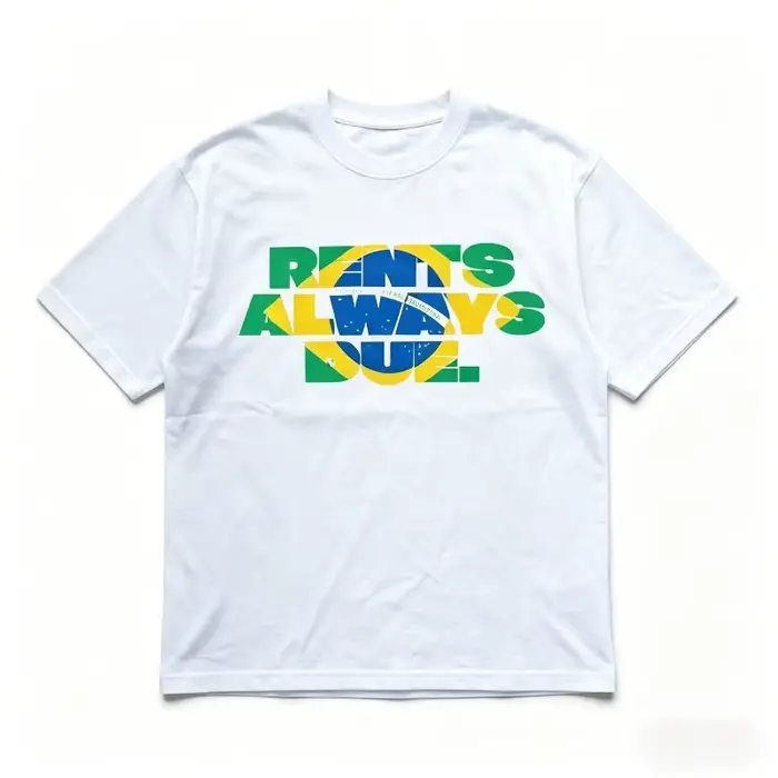 T-shirt Streetwear avec slogan, motif drapeau brésilien 'Rents Always Due', manches courtes, nouveau