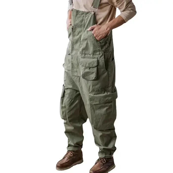 Salopette américaine rétro en coton lavage facile pantalon ample à bretelles quatre saisons