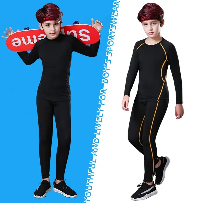 Survêtements de Fitness pour enfants, pantalons chauds pour jeunes, hauts, sous-vêtements serrés, vê