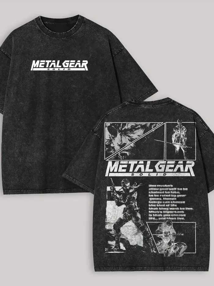 T-shirt décontracté à col rond pour homme, 100% coton, imprimé Metal Gear Solid et texte, streetwear