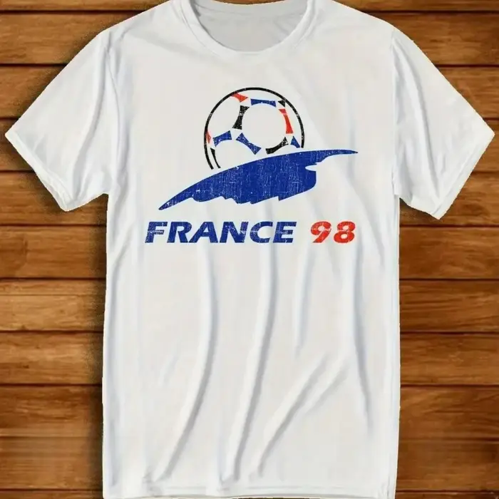 T-shirt de football rétro pour homme, inspiré de la Coupe du Monde 98 en France, avec logo officiel 