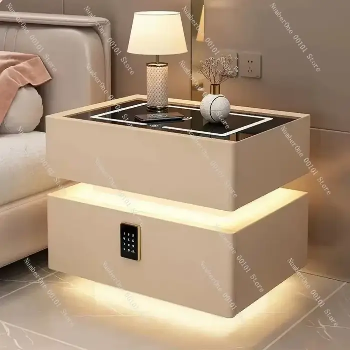 Table de chevet en bois massif avec chargement sans fil et table de chevet intelligente pour chambre