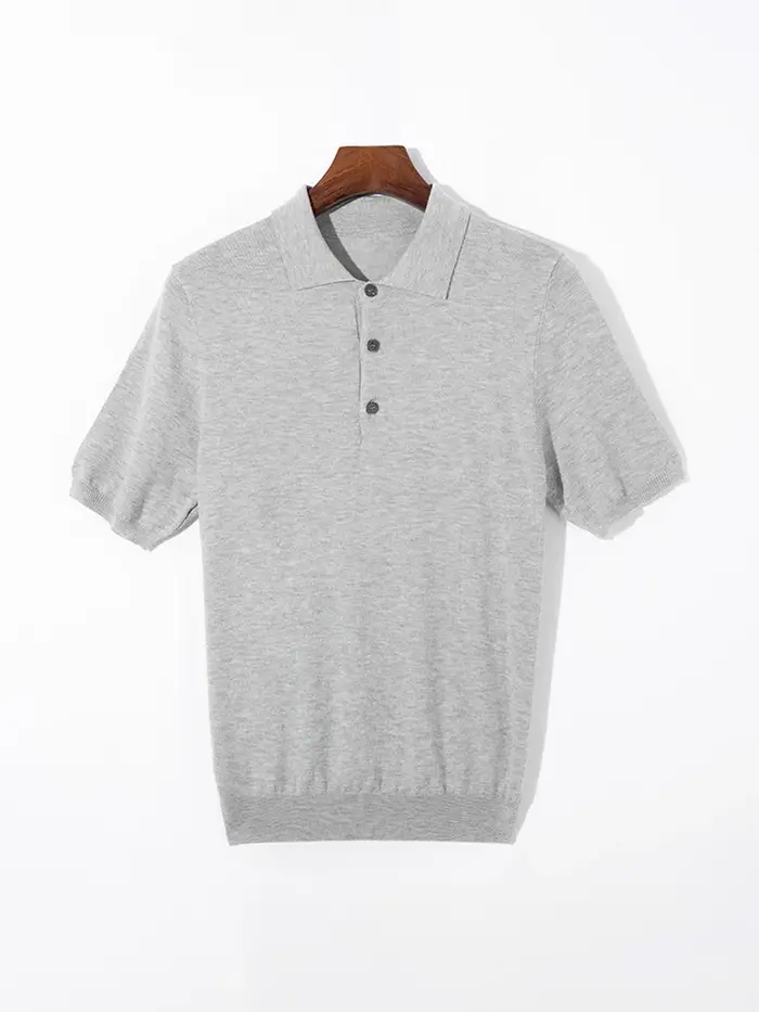 Pull Mérinos à Manches Courtes et Col Polo pour Homme, Vêtement Triblockchain, Ample, Grande Taille,