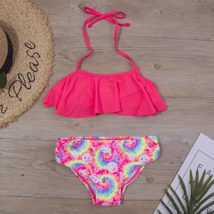 Maillot de bain à volants imprimé pour enfants, ensemble de bikini d'été pour filles, maillots de ba