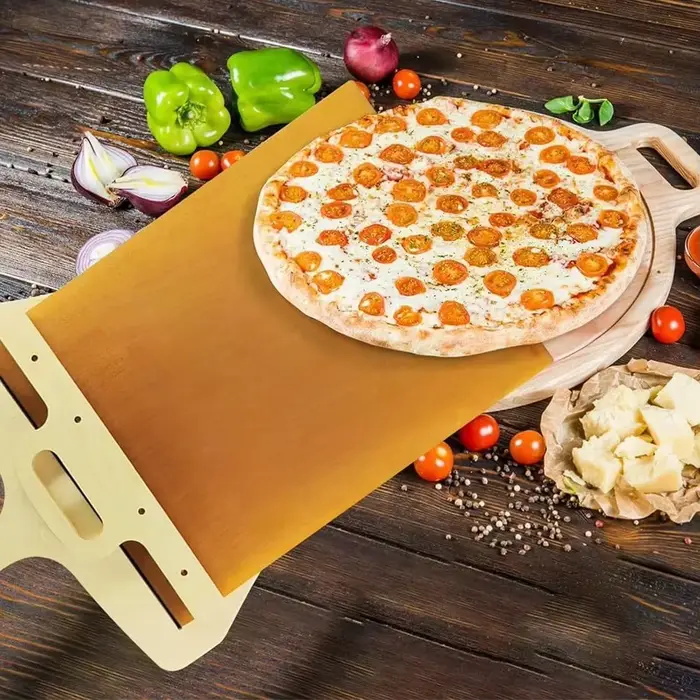 Pelle à pizza portable antiadhésive avec glissière en tissu haute température pour pizza et pâtisserie, outil de cuisine pour transfert facile et précision en boulangerie et restaurant