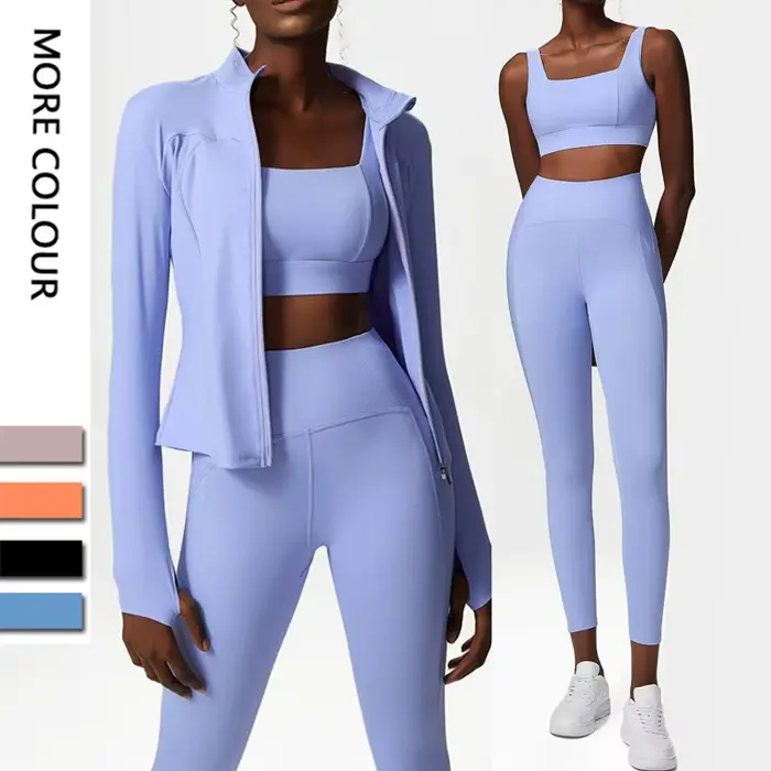 Ensemble de Yoga 3 pièces pour femmes, vêtements d'athlétisme d'entraînement, chemise à manches long