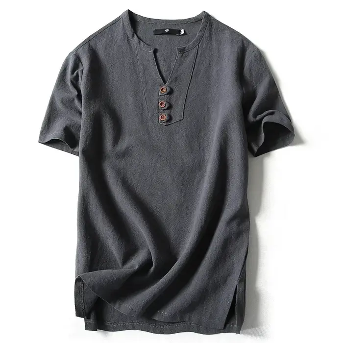 T-shirt en lin et coton à manches courtes pour homme 2026 – Léger et décontracté – Hauts et t-shirts