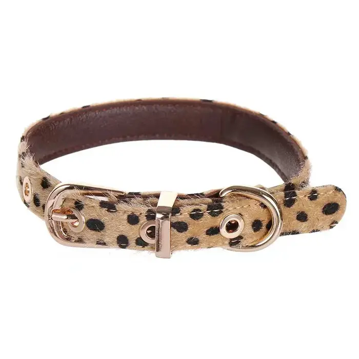 Collier pour petit chien à motif léopard, avec laisse en métal en cuir PU souple, collier pour anima