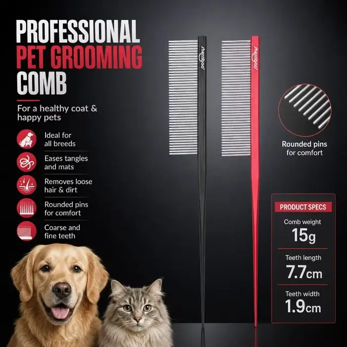 Peigne pour chien, peigne à queue pour toilettage, modèle simple et professionnel, extrémités arrond
