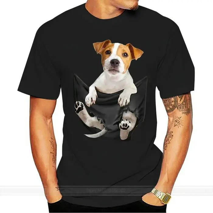 Jack Russell poche intérieure T-shirt amoureux des chiens T-shirt noir taille S-3XL hommes femmes un