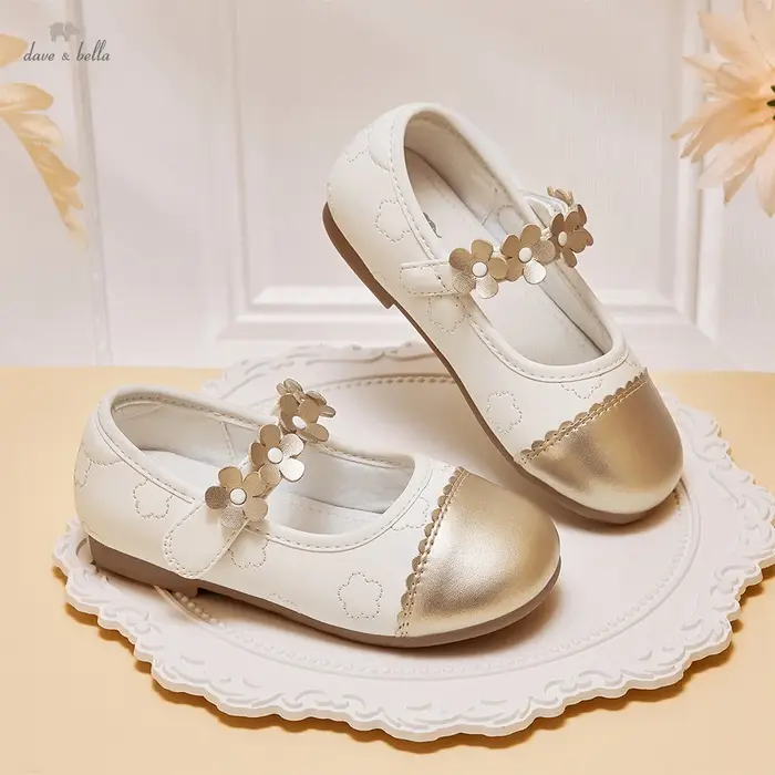 Dave Bella enfants chaussures en cuir automne printemps filles rétro princesse chaussures anti-dérap