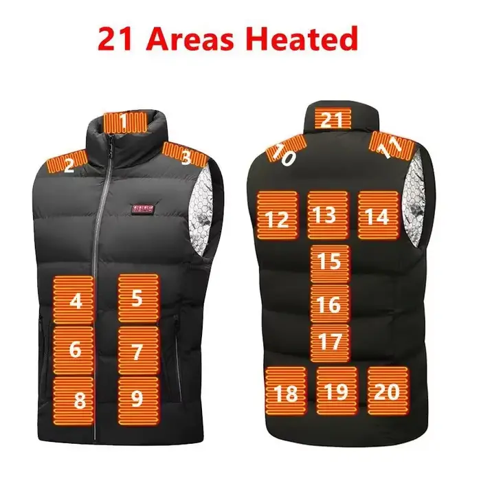 Gilet chauffant électrique USB pour hommes et femmes, 21 zones de chauffage, gilet thermique d'hiver